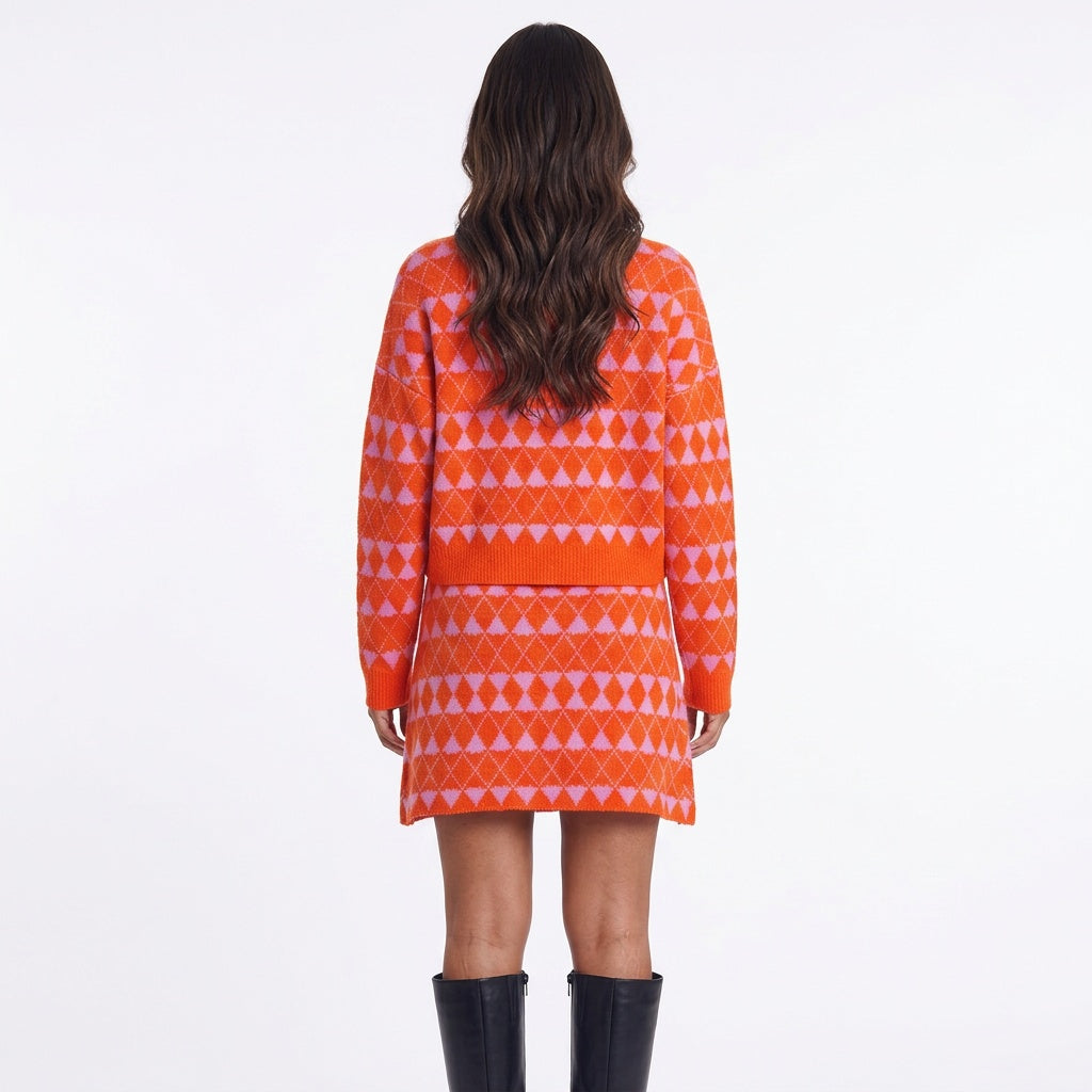 Diamond District Argyle Button-Front Cardigan Skirt Set