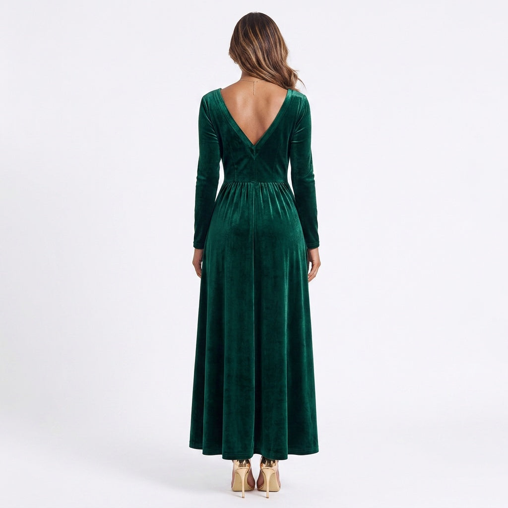 Velvet Square Neck Long Sleeve Dress