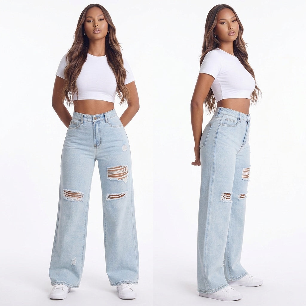 Rough Around the Edges Distressed Wide-Leg Jeans