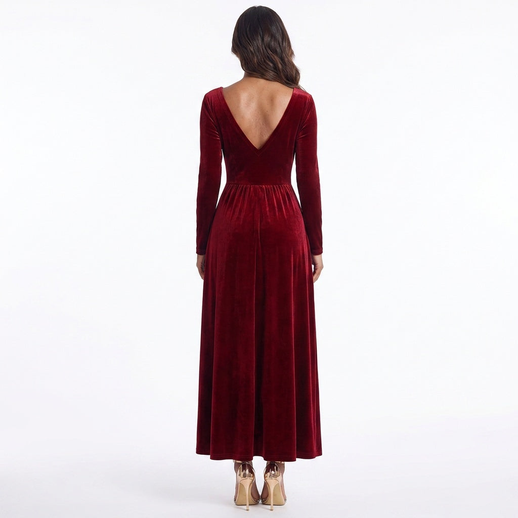 Velvet Square Neck Long Sleeve Dress