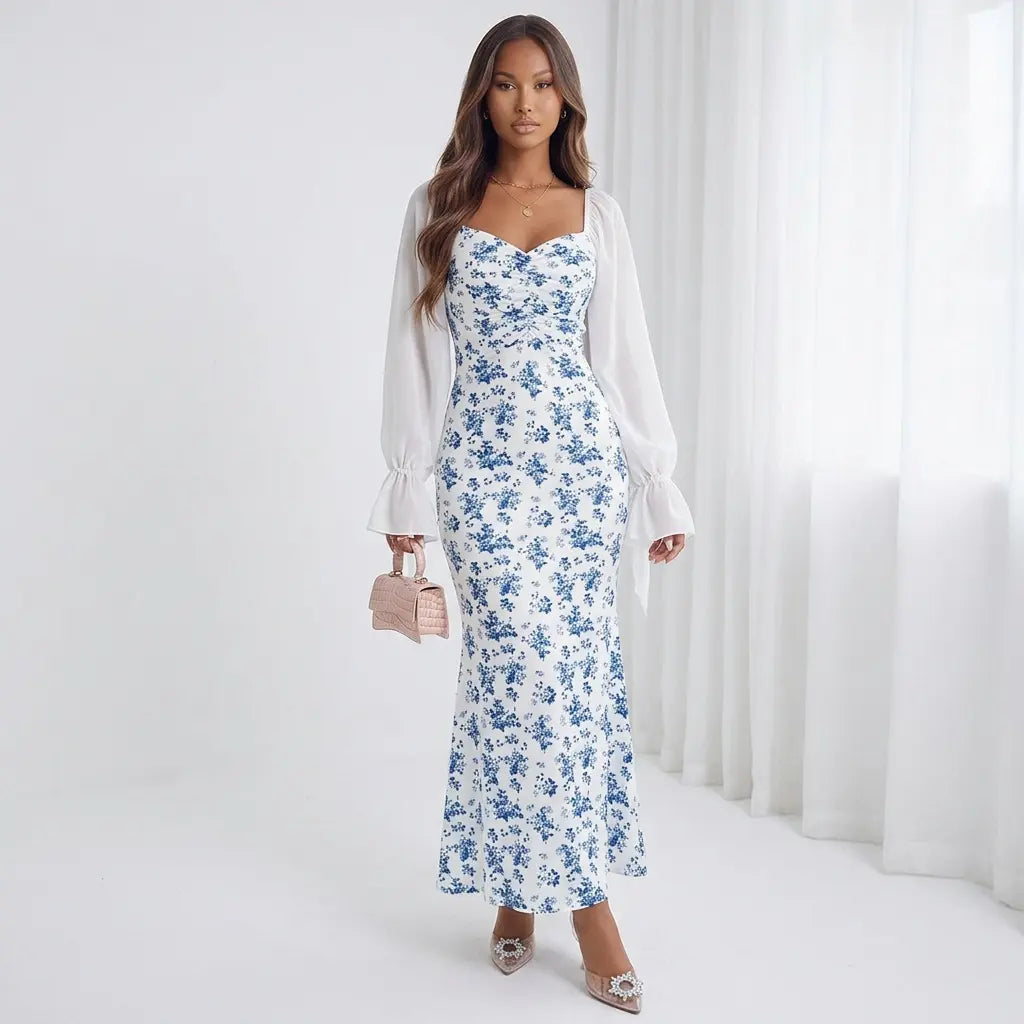 Delft Darling Sweetheart Neckline Maxi Dress