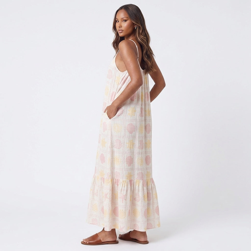 Printed Maxi Lounge Dress with Ruffled Hem