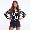 Ghoulish Ghost Pattern Checkerboard Sweater