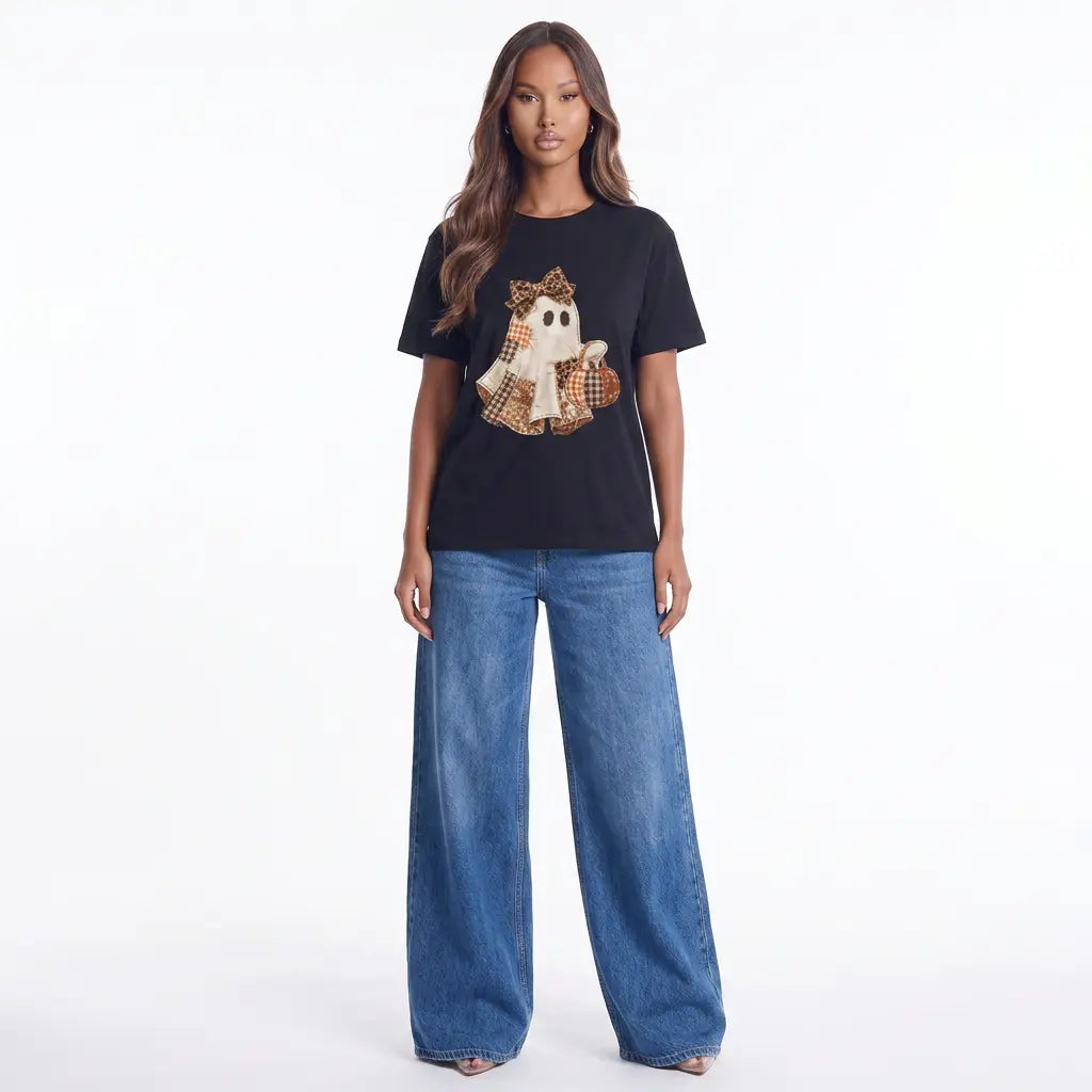 Ghost Applique Short Sleeve T-Shirt Plus Size