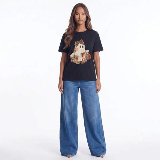 Ghost Applique Short Sleeve T-Shirt Plus Size
