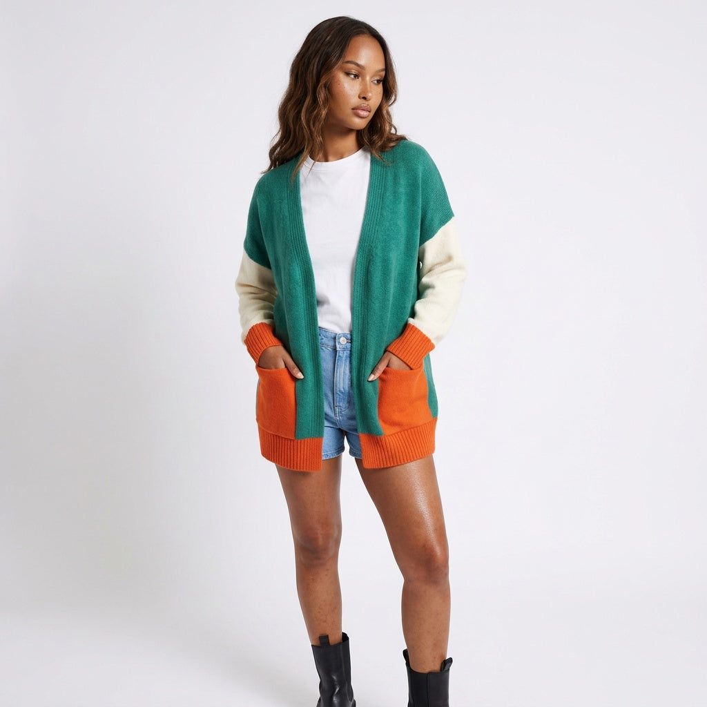 Harvest Palette Open-Front Colorblock Cardigan