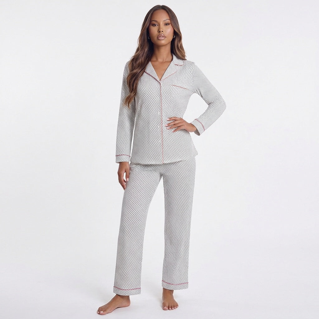 Collared Neck Loungewear Set with Pocket