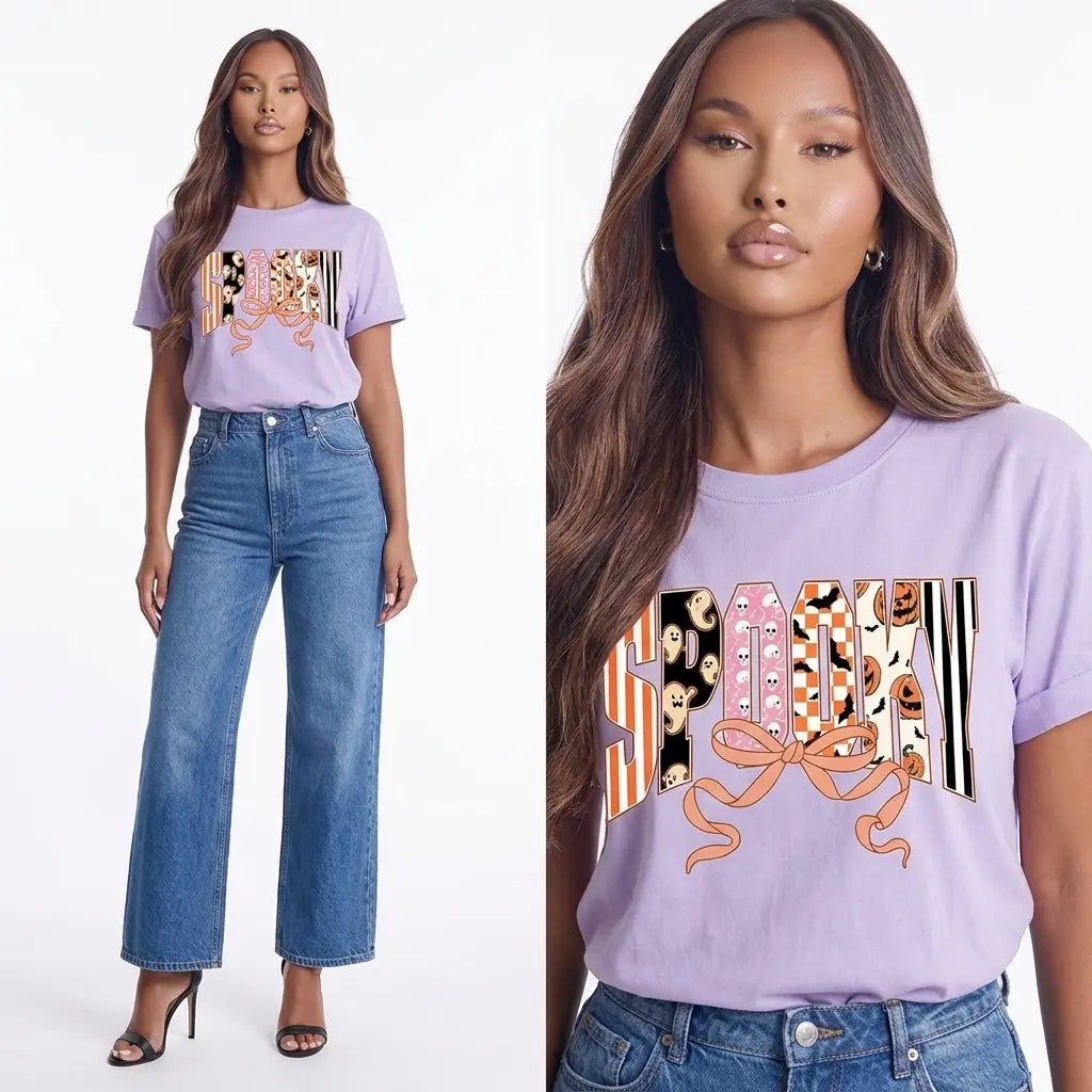 Halloween Spooky Letter Graphic Round Neck Casual T Shirt