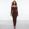 Cocoa Curve Off-Shoulder Ruched Maxi Dress