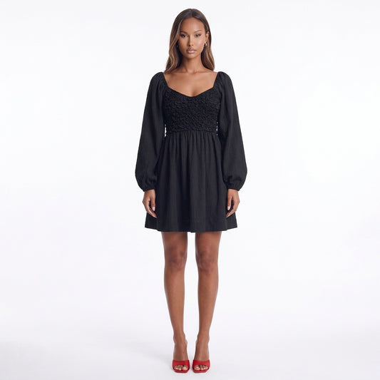 Whispered Promises Smocked Mini Dress – Black