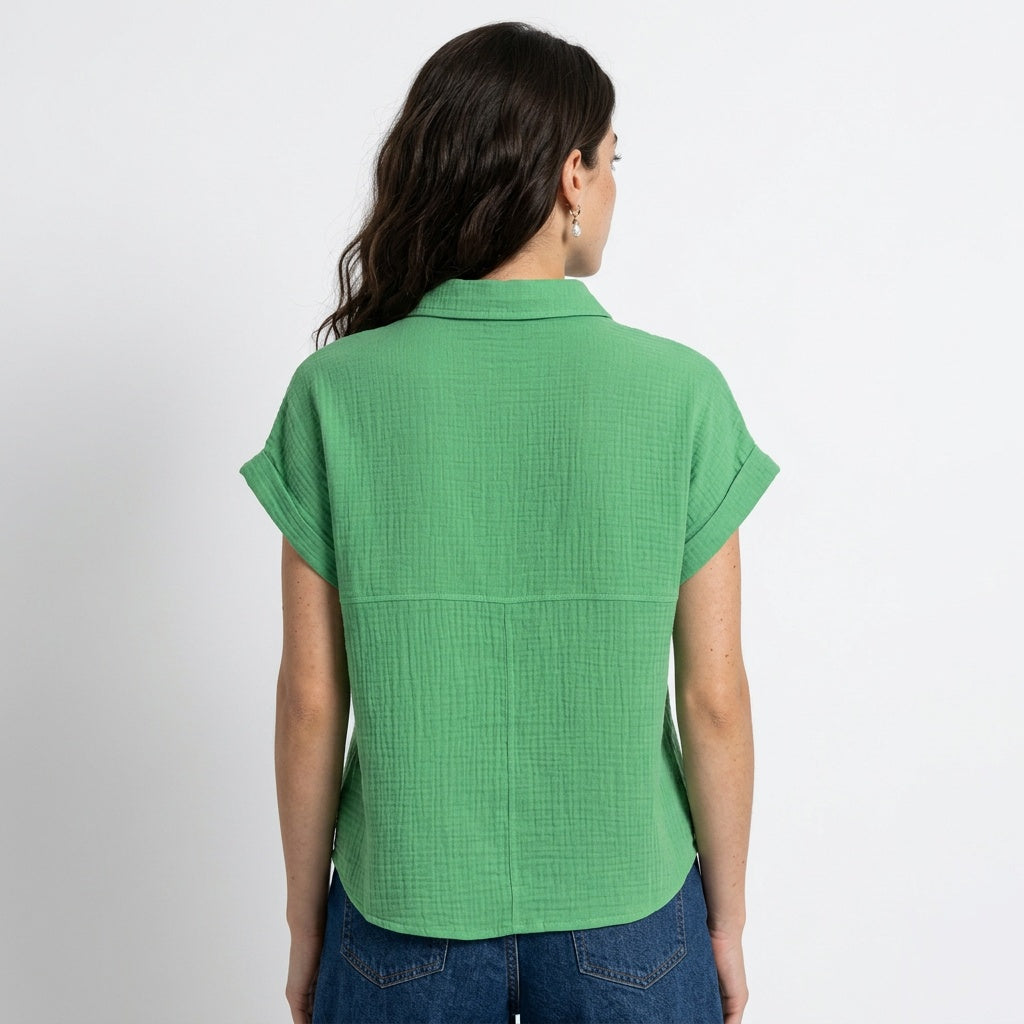 Weekend Away Rolled Sleeve Button-up Top