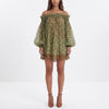 Mosslight Off-Shoulder Sheer Polka Dot Mini Dress