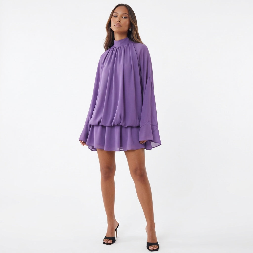 A Little Extra High Neck Ruffled Mini Dress