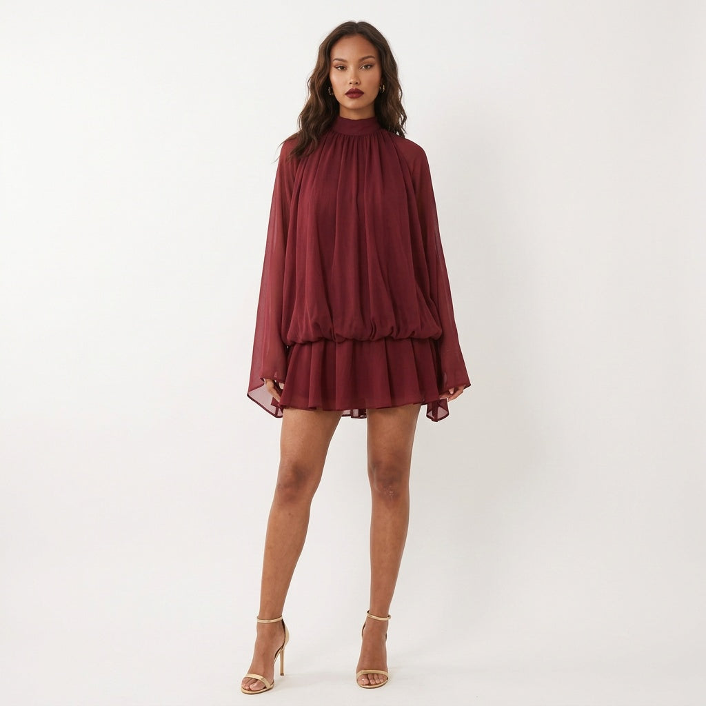 A Little Extra High Neck Ruffled Mini Dress