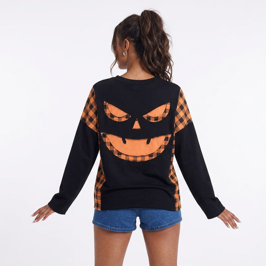 Killer Smiles Plaid Pumpkin Long Sleeve Top