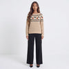 Harvest Hex Cat Pattern Knit Round Neck Sweater