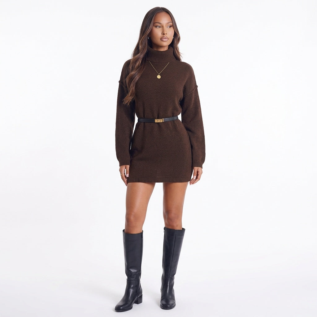 Cocoa Season Turtleneck Sweater Mini Dress