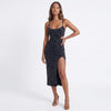 Cutout Slit Spaghetti Strap Denim Dress