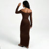 Cocoa Curve Off-Shoulder Ruched Maxi Dress