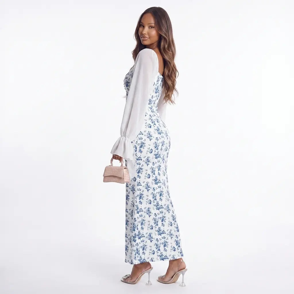 Delft Darling Sweetheart Neckline Maxi Dress