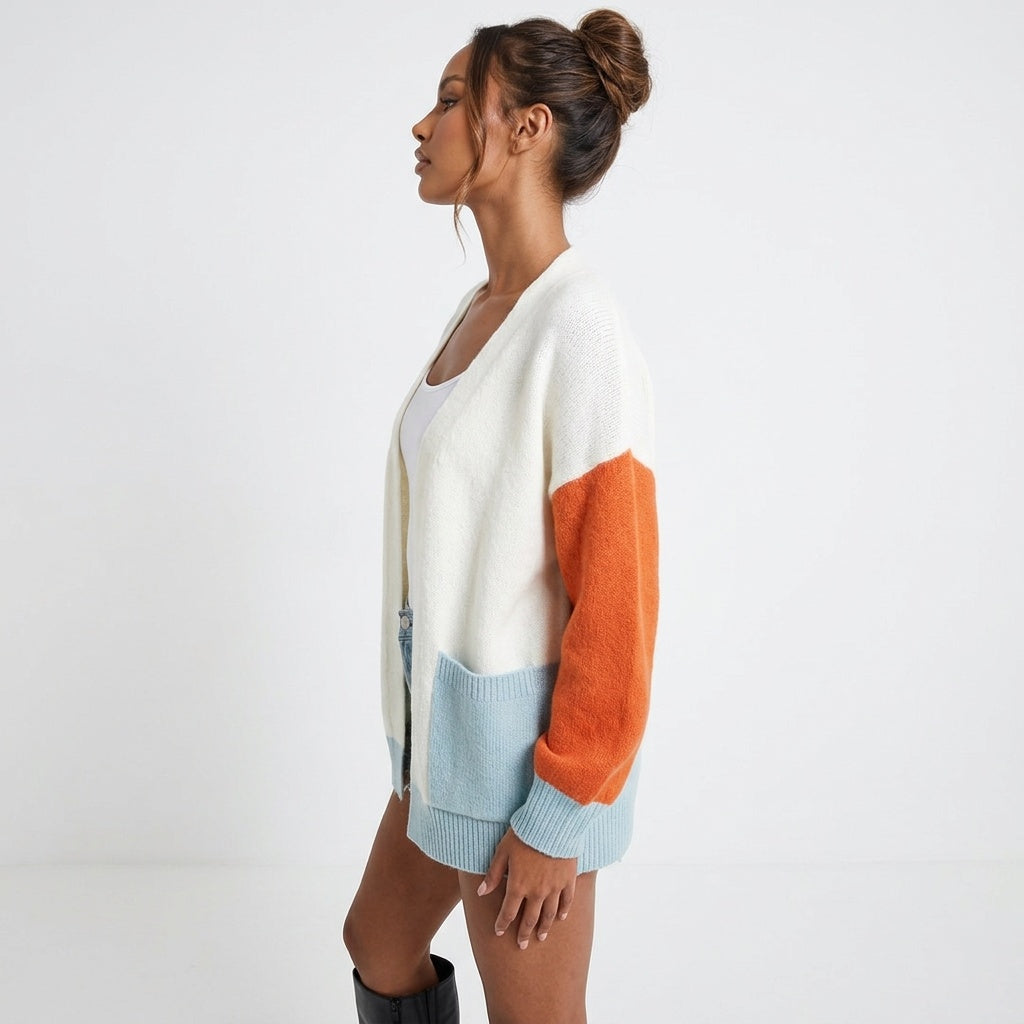 Harvest Palette Open-Front Colorblock Cardigan