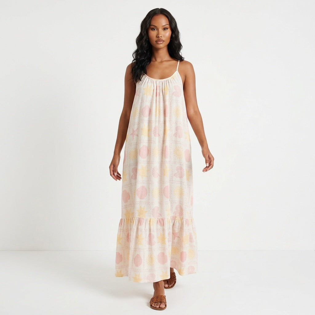 Printed Maxi Lounge Dress with Ruffled Hem