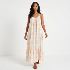 Printed Maxi Lounge Dress with Ruffled Hem