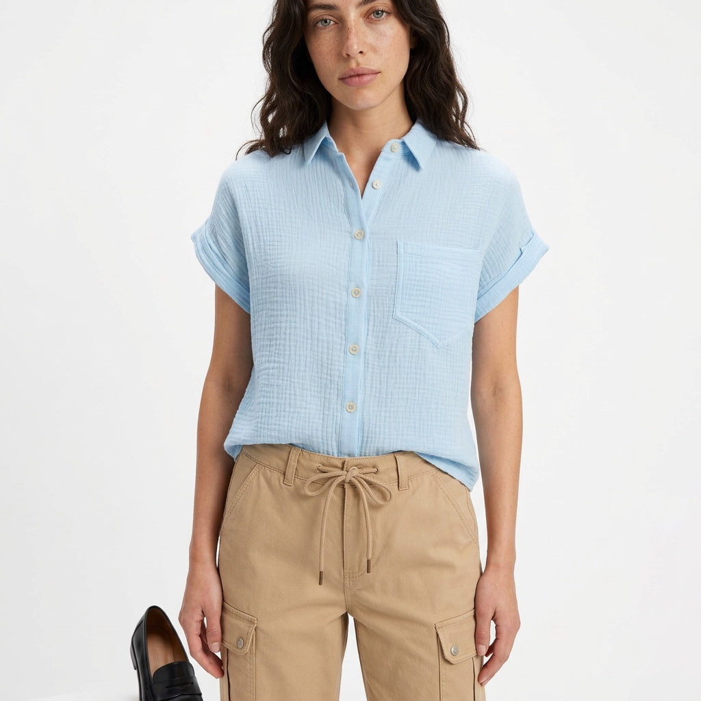 Weekend Away Rolled Sleeve Button-up Top