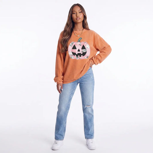 Pumpkin Patch Girl Round Neck Tunic Sweatshirt