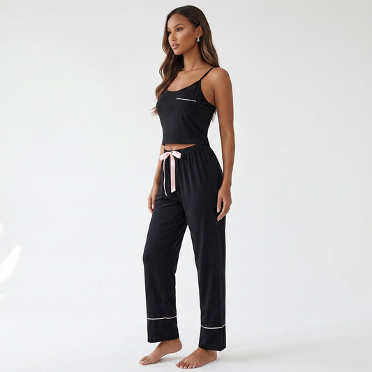 Contrast Trim Cropped Cami and Pants Loungewear Set
