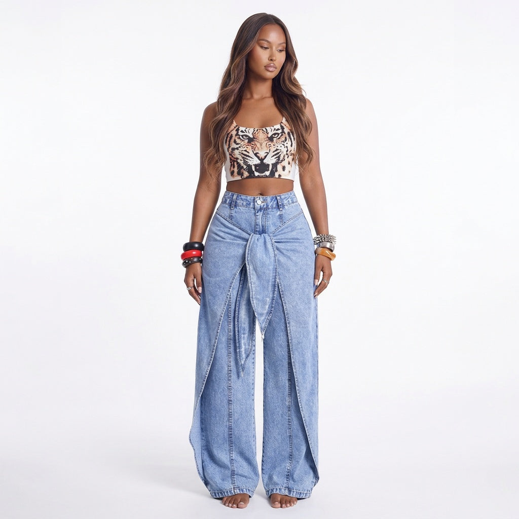 Off Script Draped-Front Wide-Leg Pants