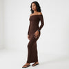 Cocoa Curve Off-Shoulder Ruched Maxi Dress