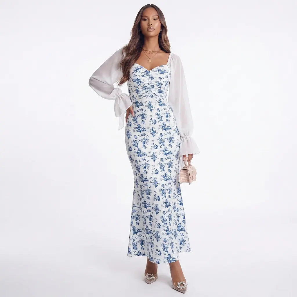 Delft Darling Sweetheart Neckline Maxi Dress