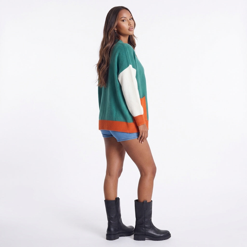Harvest Palette Open-Front Colorblock Cardigan