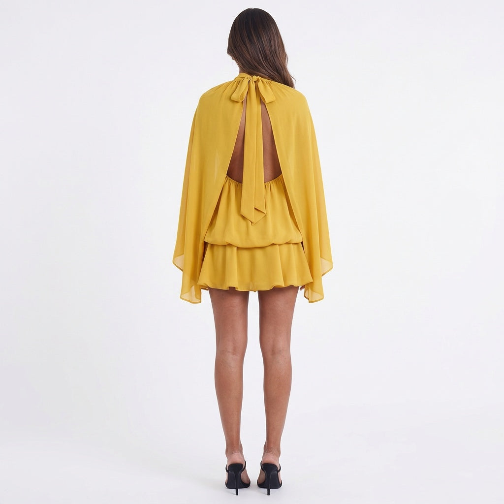 A Little Extra High Neck Ruffled Mini Dress