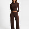 Mocha State of Mind Long Sleeve Top and Wide-Leg Pants Set