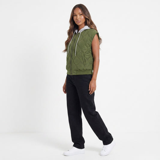 Drawstring Zip Up Hooded Vest Coat