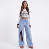 Crossed Lines Washed Wrap-Front Wide-Leg Jeans