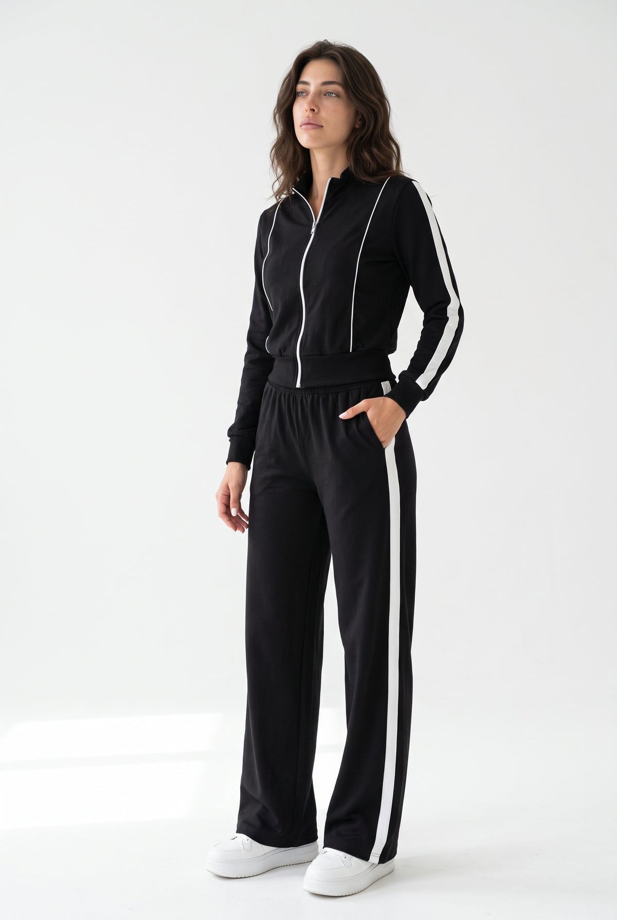 Off-Duty Ace Black Track Jacket and Wide-Leg Pants Set