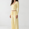 Lemon Day Lounge Two-Piece Set with Scoop-Neck Crop Top & Wide-Leg Pants