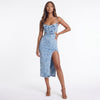 Cutout Slit Spaghetti Strap Denim Dress