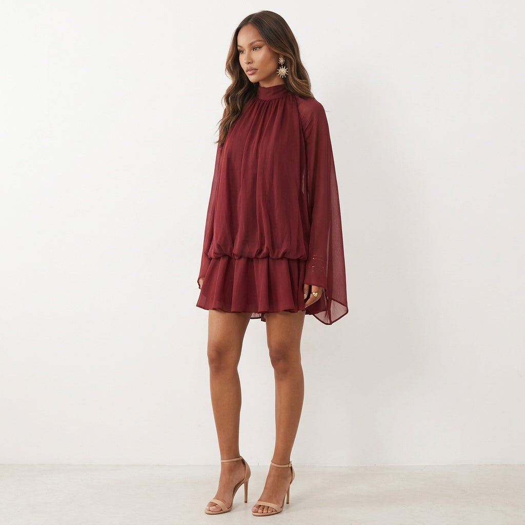 A Little Extra High Neck Ruffled Mini Dress