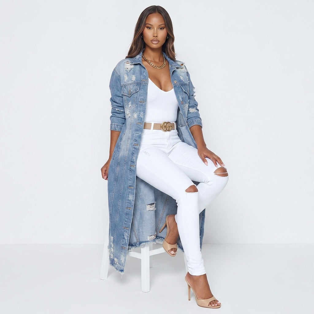 Long Sleeve Raw Hem Denim Jacket