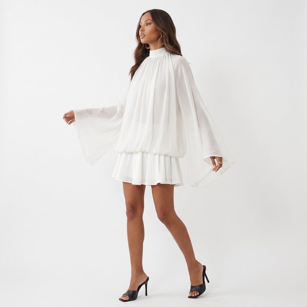 A Little Extra High Neck Ruffled Mini Dress