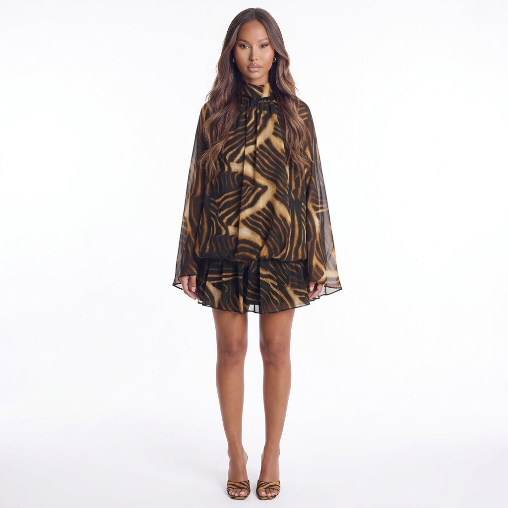 A Little Extra High Neck Ruffled Mini Dress