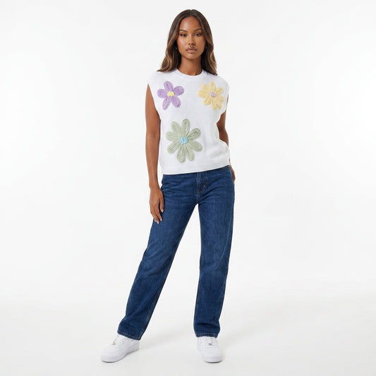 Crochet Flower Round Neck Sweater Vest