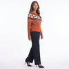 Harvest Hex Cat Pattern Knit Round Neck Sweater