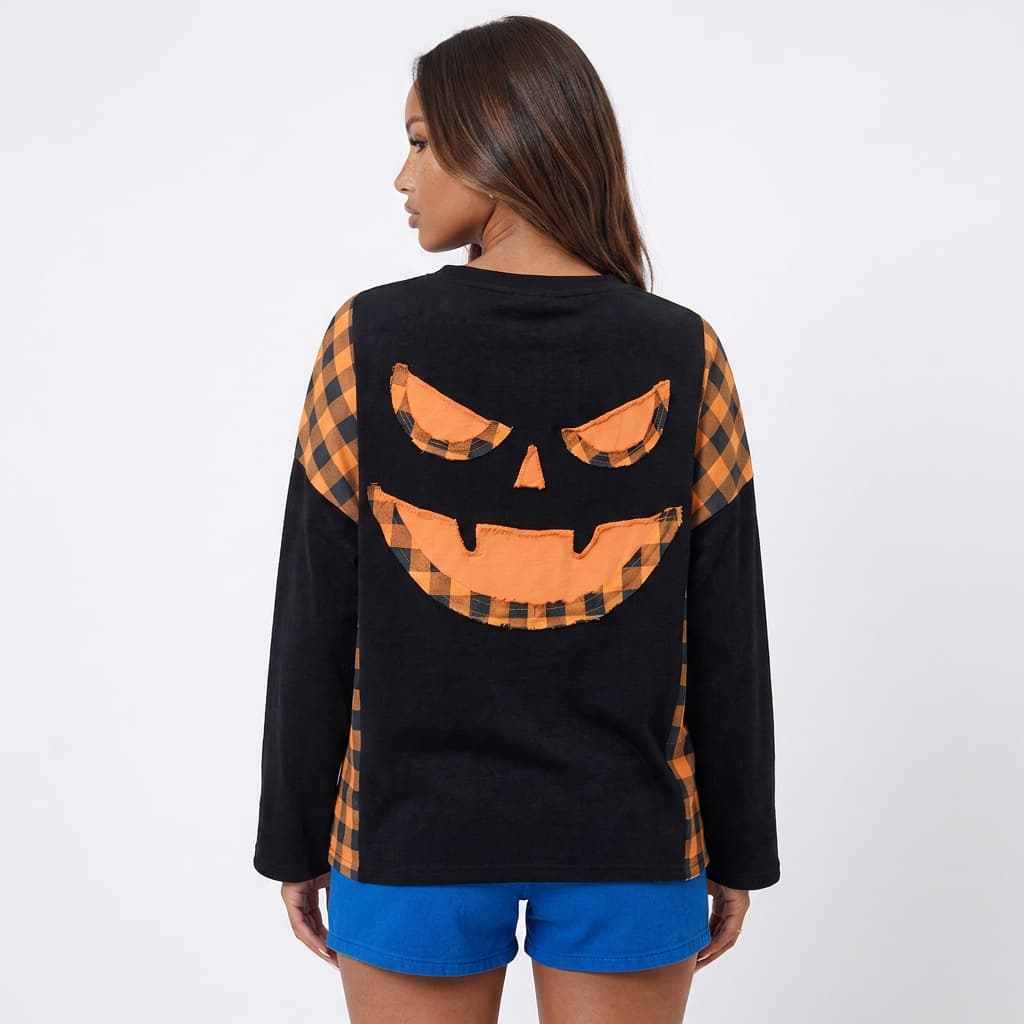 Killer Smiles Plaid Pumpkin Long Sleeve Top