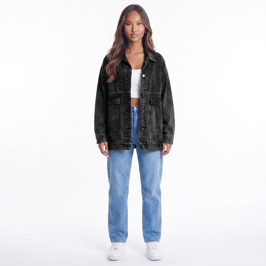 Dropped Shoulder Denim Jacket with Pockets