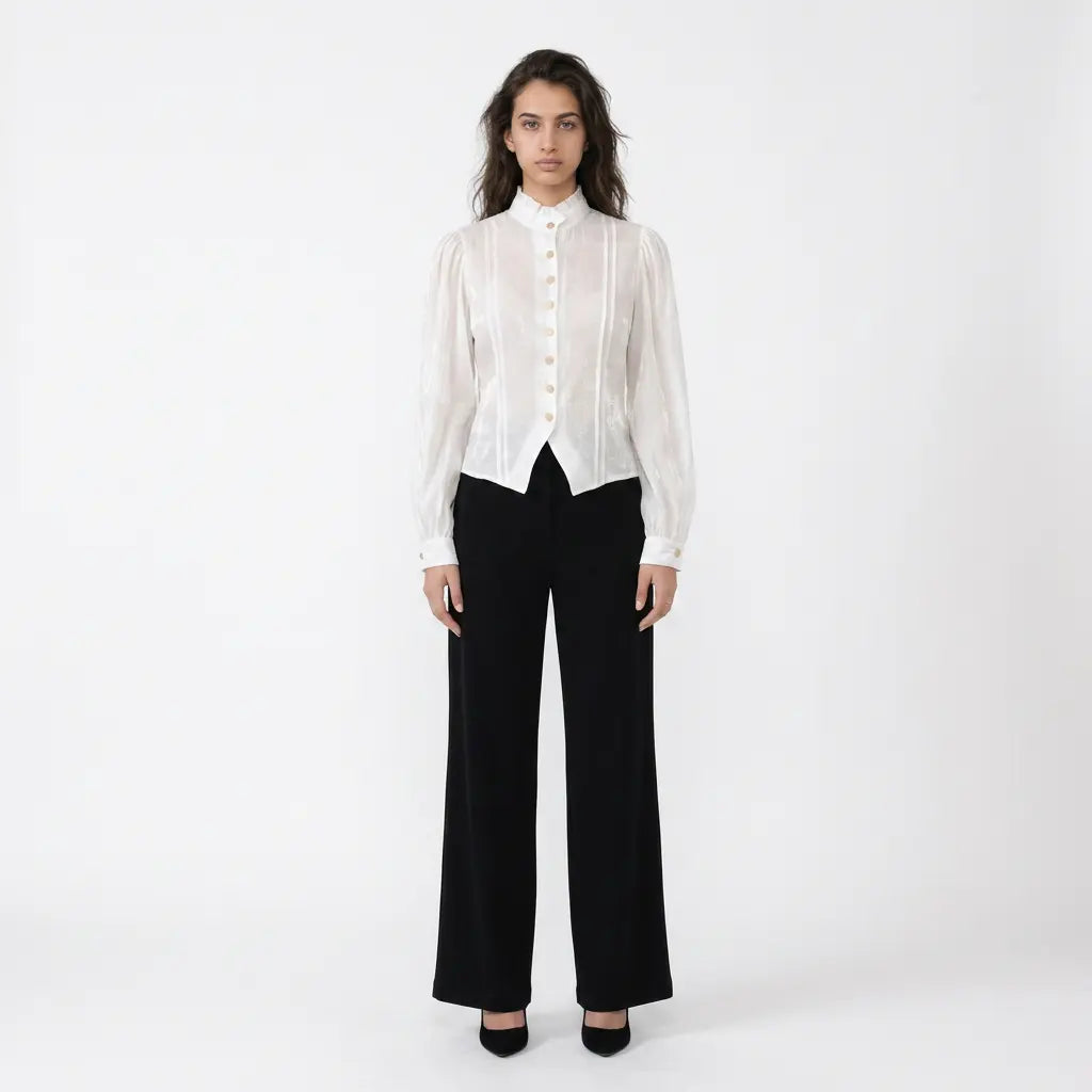 Satin-finish Victorian Button-up Top